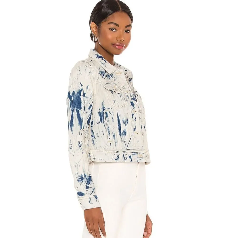 FREE PEOPLE RUMORS JONES TIE DYE BLUE DENIM JACKET